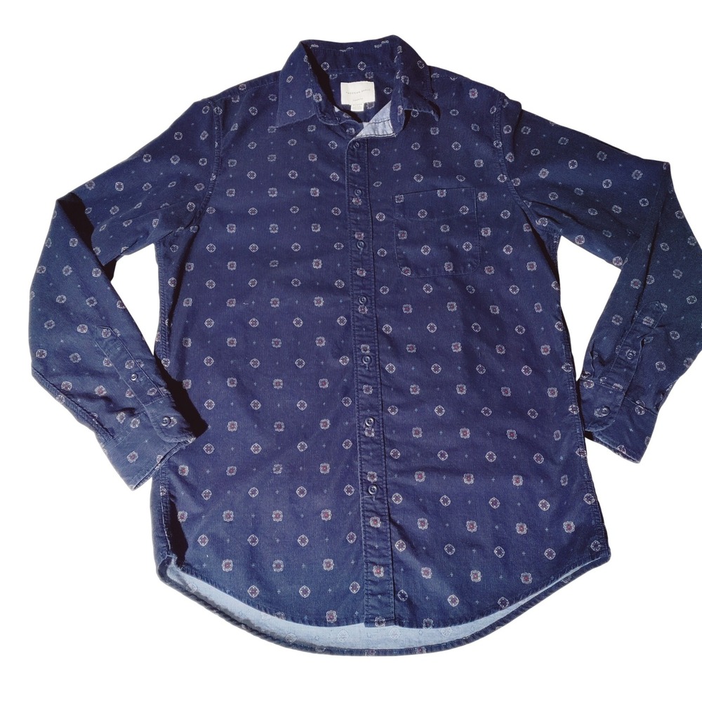 American Eagle Outfitters Classic Fit‎ Button Down Corduroy Shirt Blue Med Tall